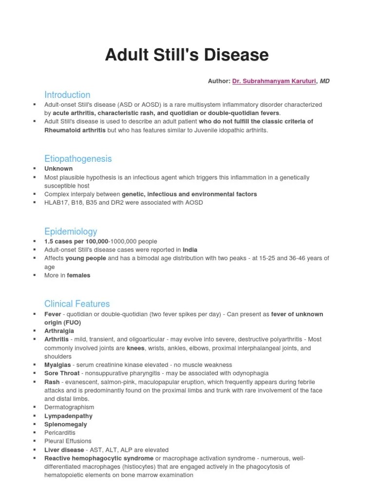 Adult Still's Disease Arthritis Immunology