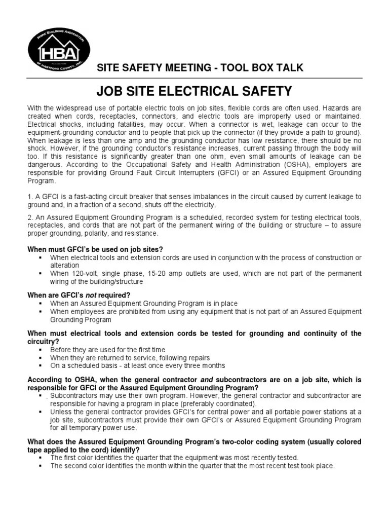 Tool Box Talk 805 Job Electrical Safety PDF Insurance Safety