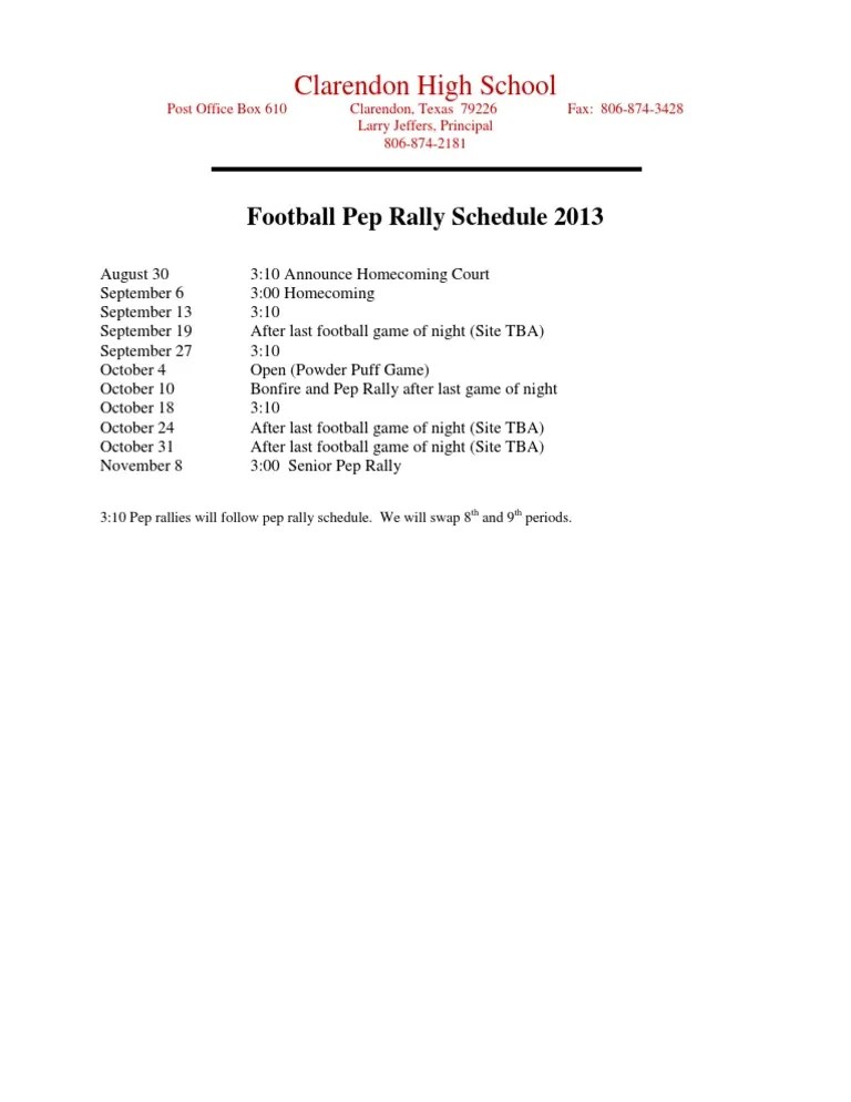 Pep Rally Schedule 2013 PDF