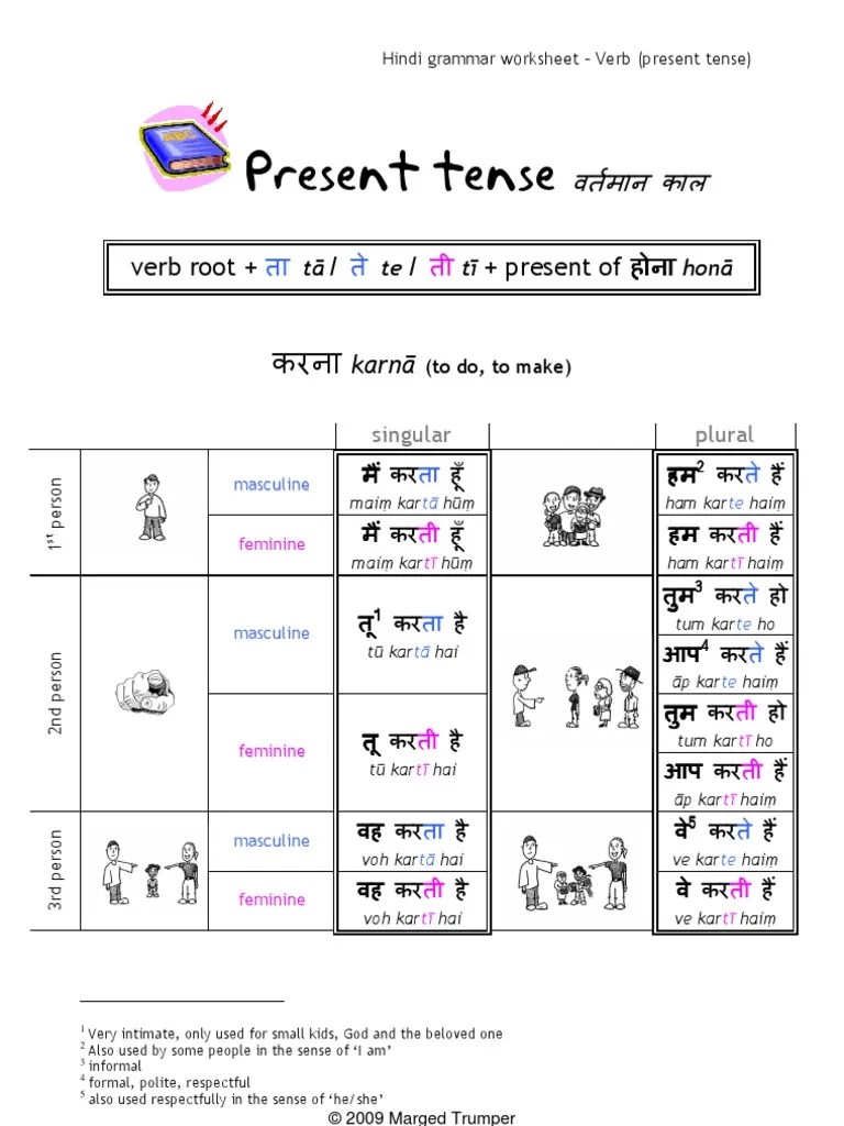 Hindi grammar worksheet Present tense (action in simple present)