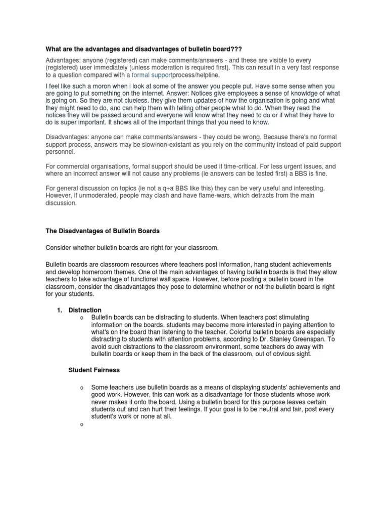 What Are The Advantages and Disadvantages of Bulletin Board PDF