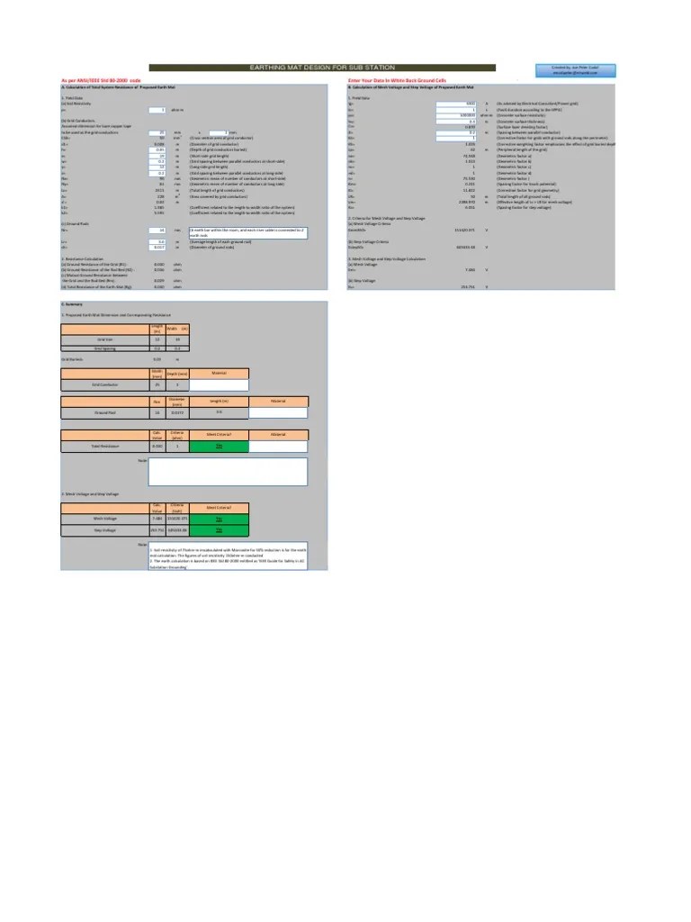 Earth Mat Calculation PDF Quantity Electric Power