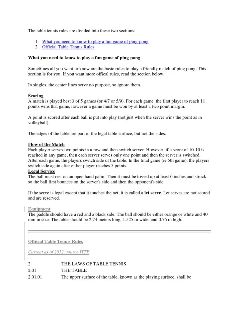 A Summary of Basic Ping Pong Rules and Official Table Tennis Rules