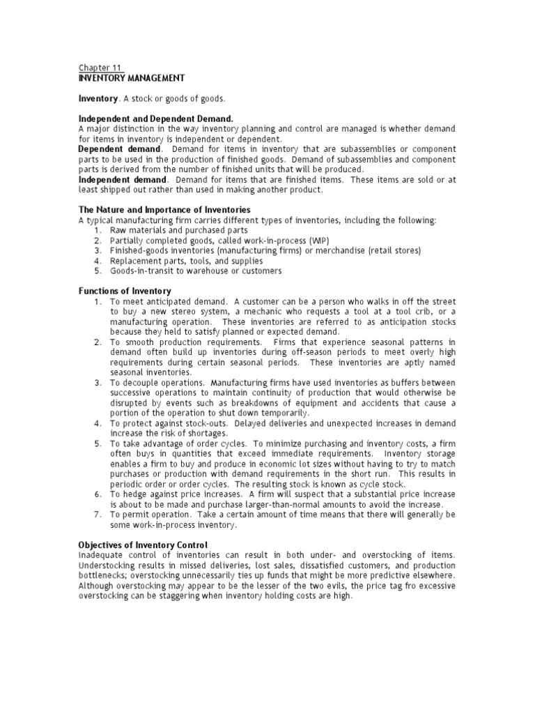 Chapter 11 Inventory Management PDF Inventory Demand