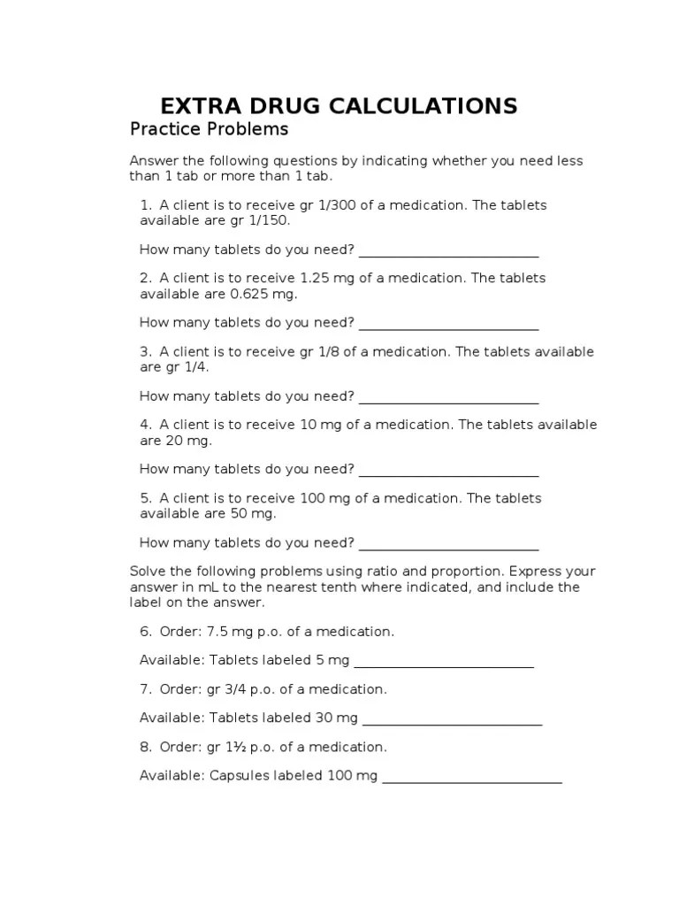 Extra Drug Calculations and Answers June2013 (1) | Kilogram | Dose