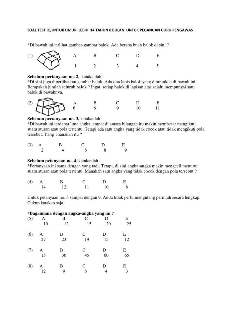 Soal Test Iq Untuk Umur Lebih Dari 14,5 Tahun