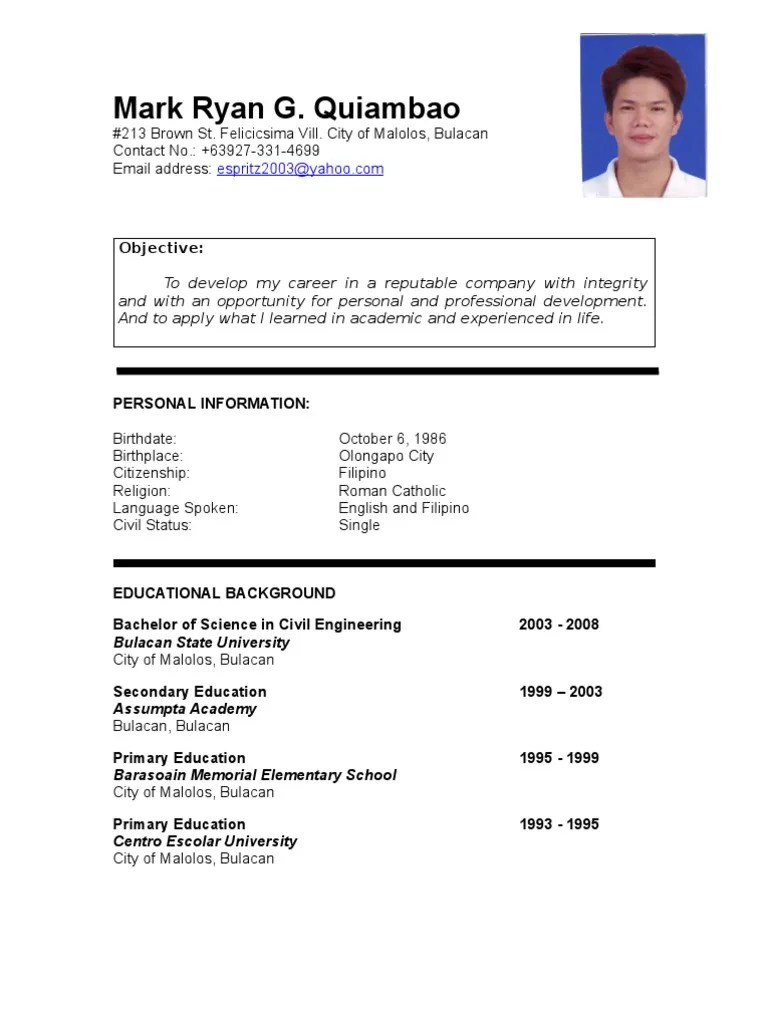 Sample Resume Philippines : Resume Templates You Can Download via