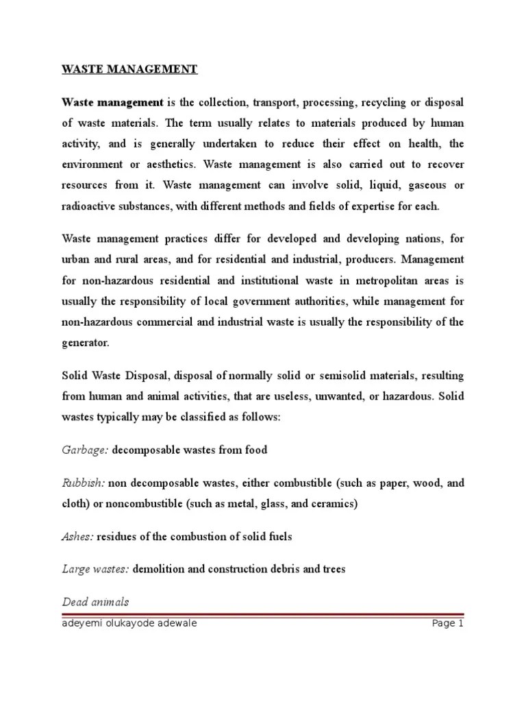 Methods of Waste Disposal Waste Management Incineration