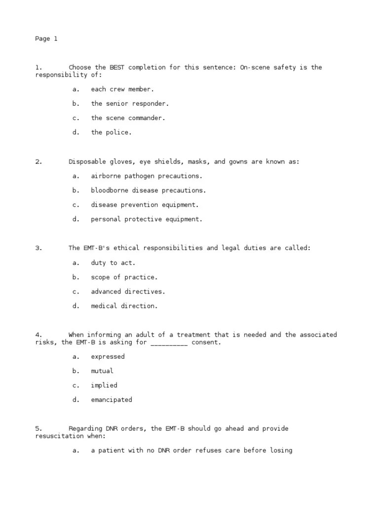 Printable Emt Practice Test