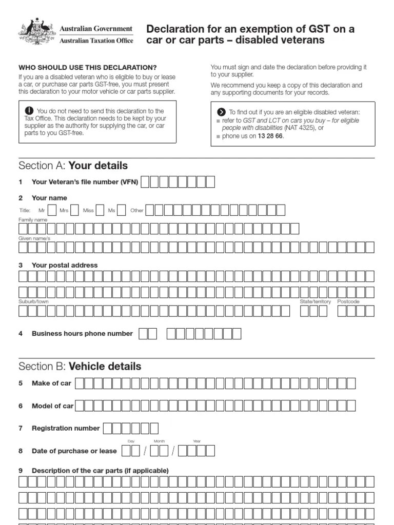 Gst Exempt Car Parts Veteran Taxes