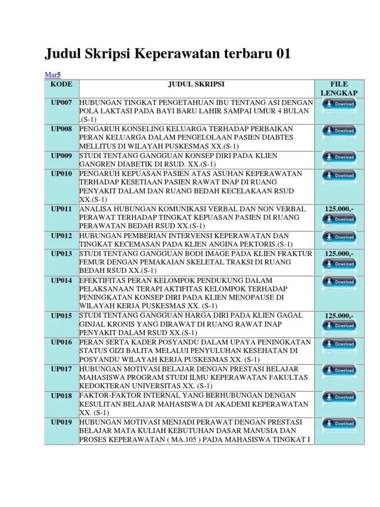 Judul Skripsi Keperawatan Terbaru | Pdf
