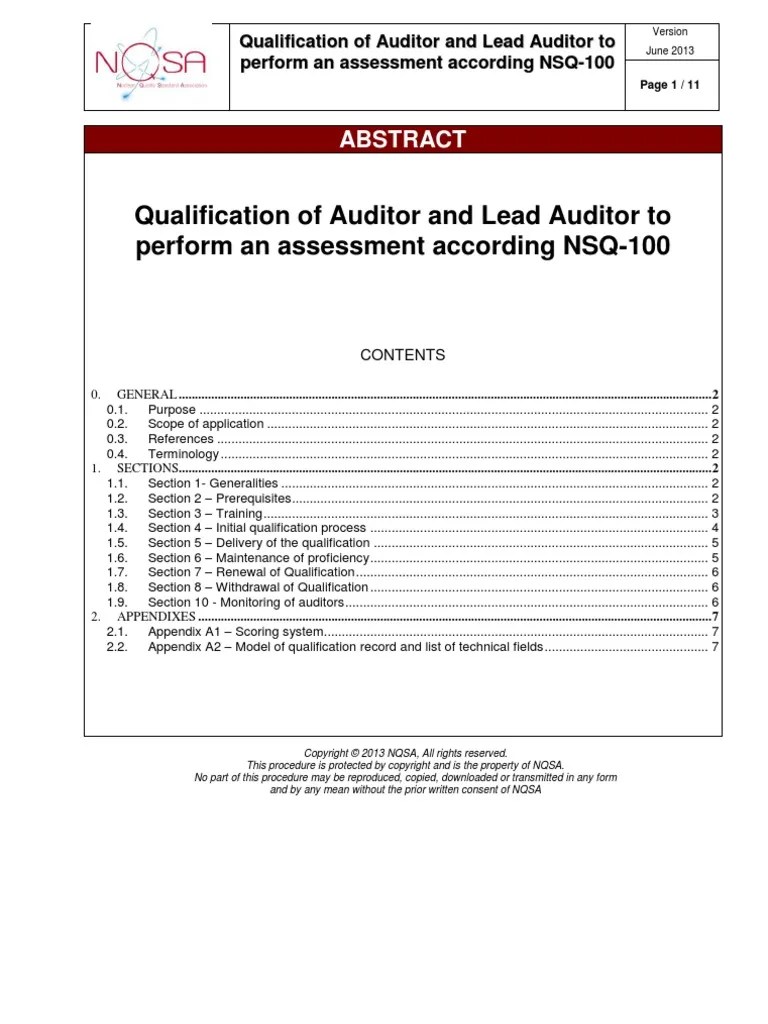 NSQ 100 Qualification of Auditor (June 2013) Nondestructive Testing