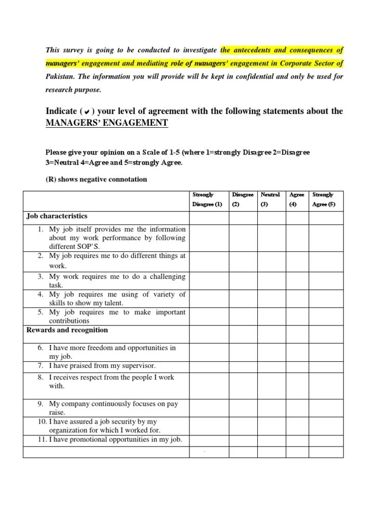 Questionnaire Employee Retention Organizational Behavior