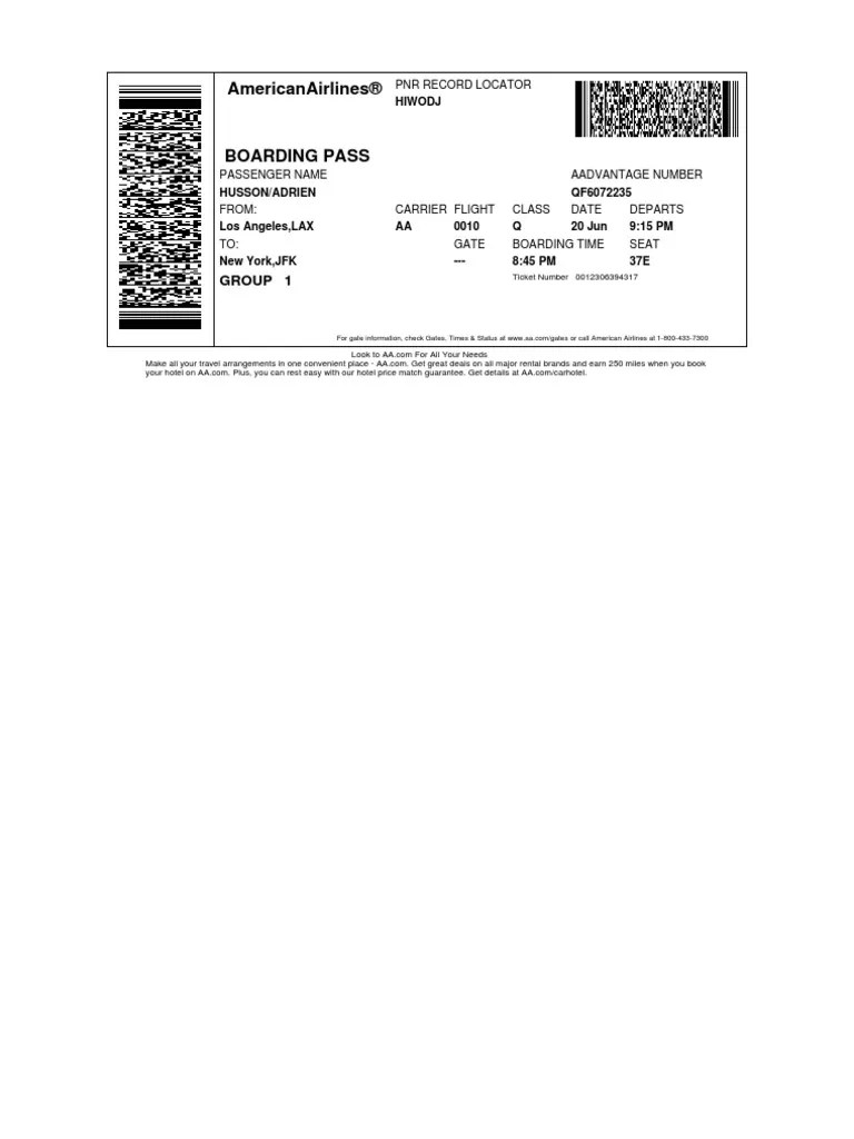 Americanairlines?? Pnr Record Locator Hiwodj Boarding Pass Passenger