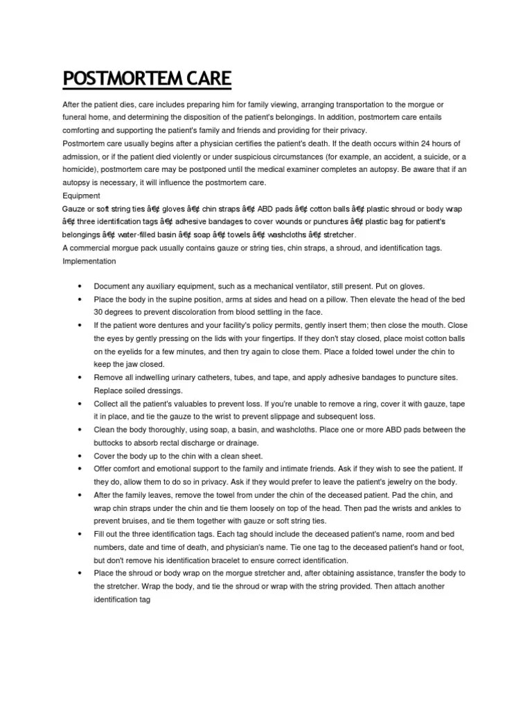 Post Mortem Care Palliative Care Autopsy