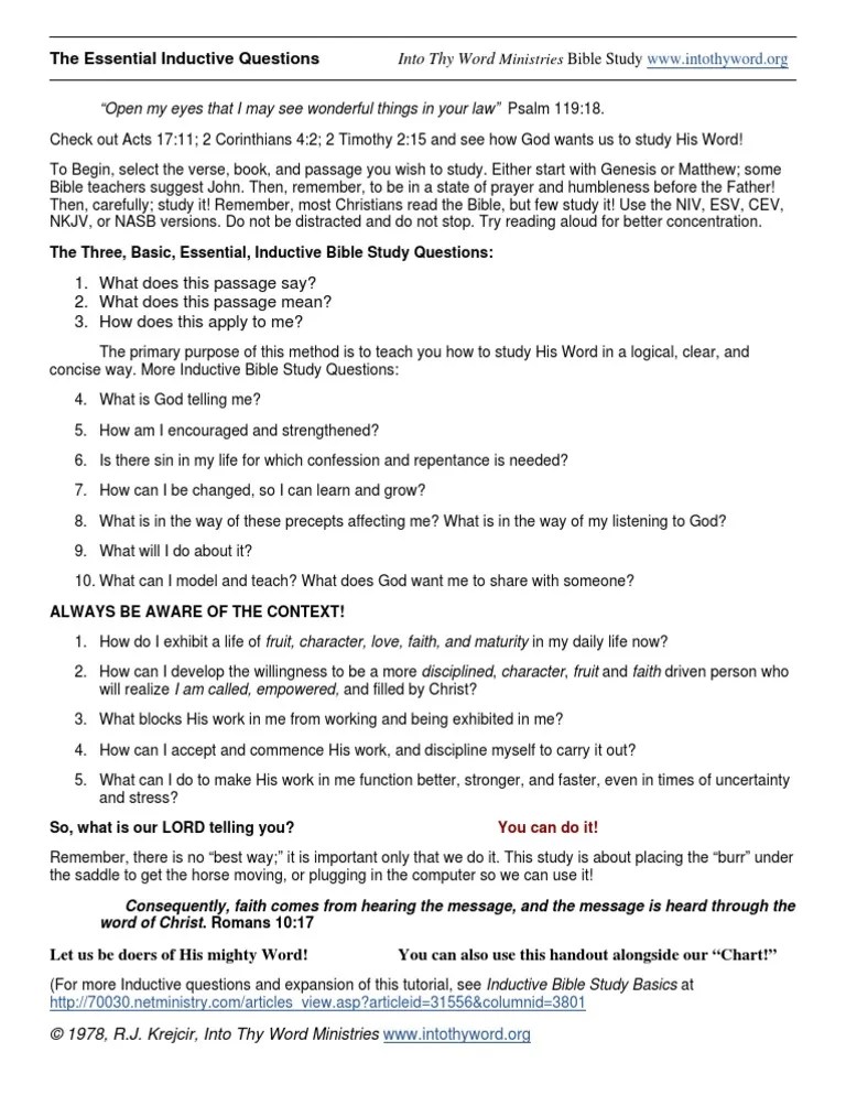 Essential Inductive Questions Bible Study (Christian) Bible