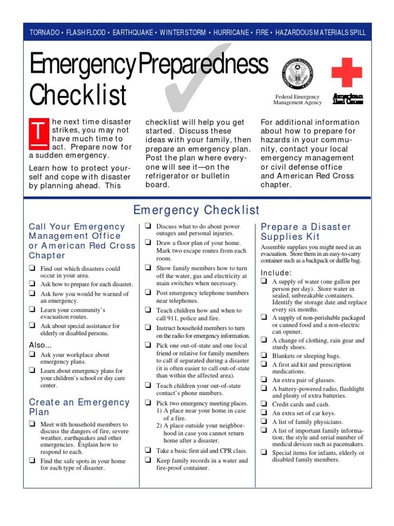 Emergency Preparedness Checklist Emergency Management American Red