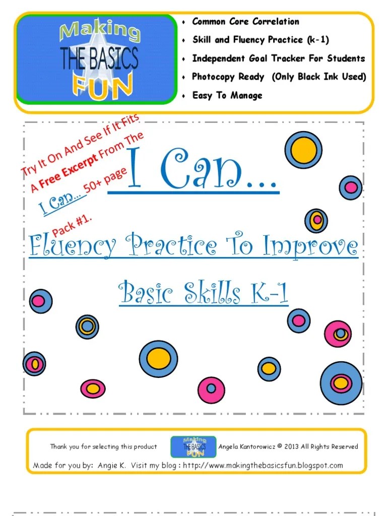 I Can : Fluency Practice To Improve Basic Skills K-1 | PDF | Cognition