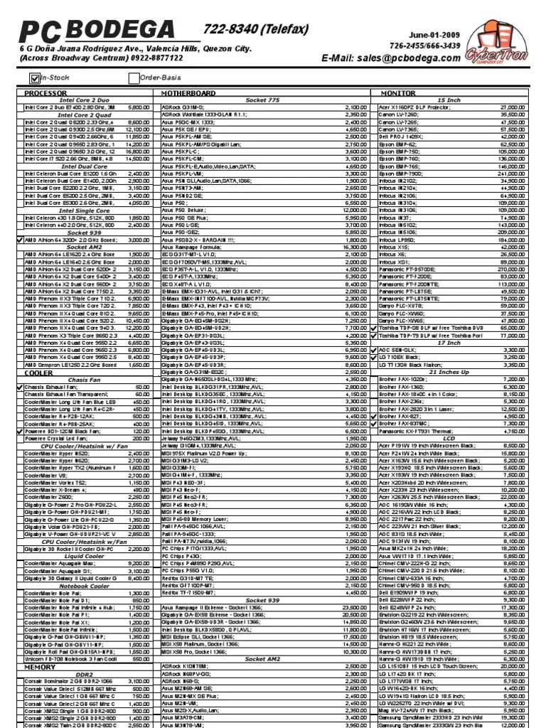Price List Computer Hardware Computing And Information Technology