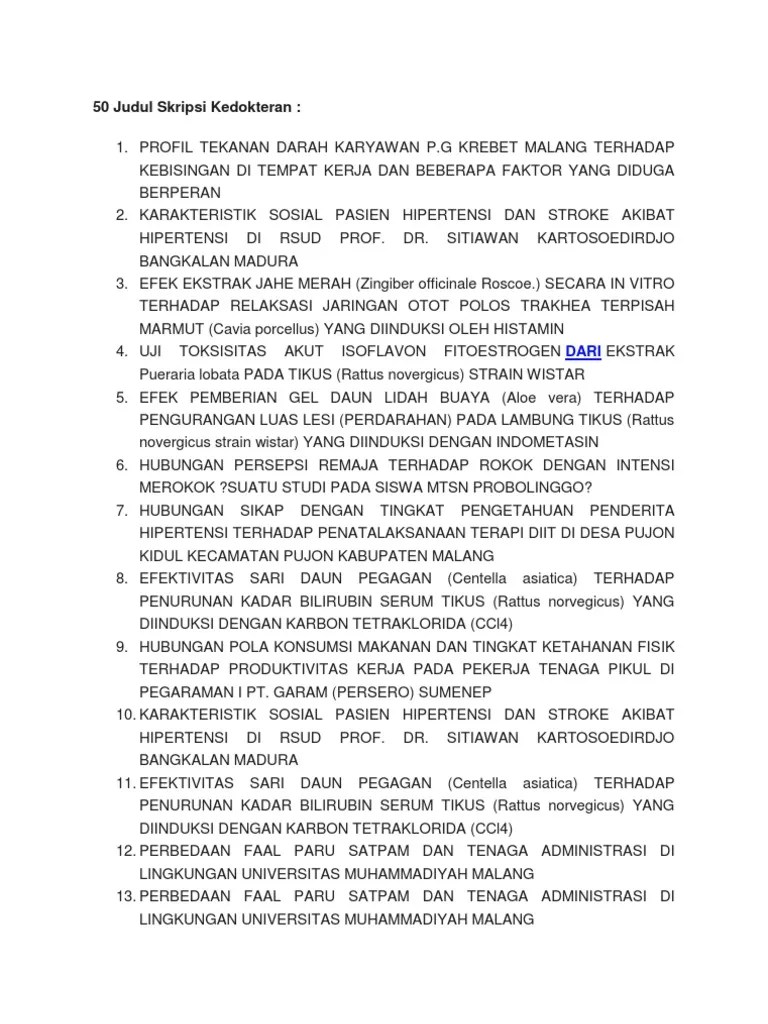 50 Judul Skripsi Kedokteran | Pdf