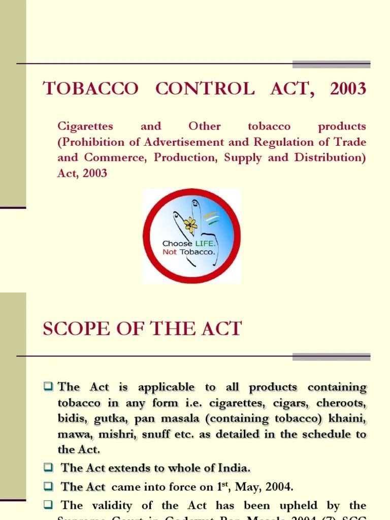 Tobacco Control Act 2003 Fine (Penalty) Prohibition Of Drugs