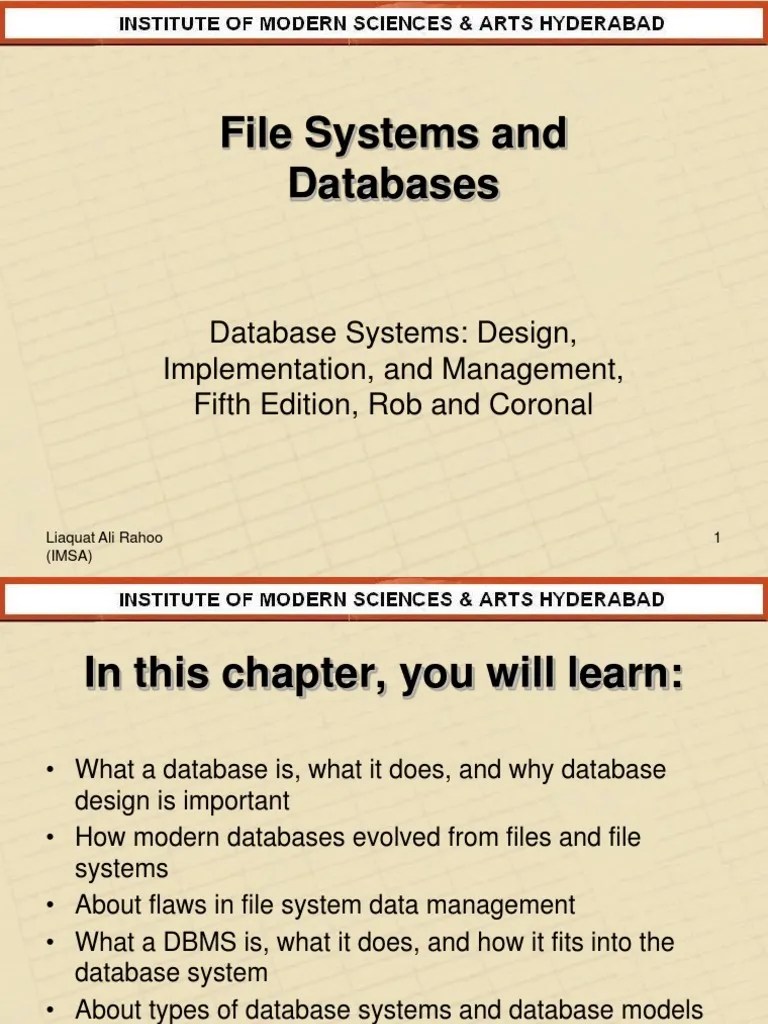 File Systems and Databases Database Systems Design, Implementation