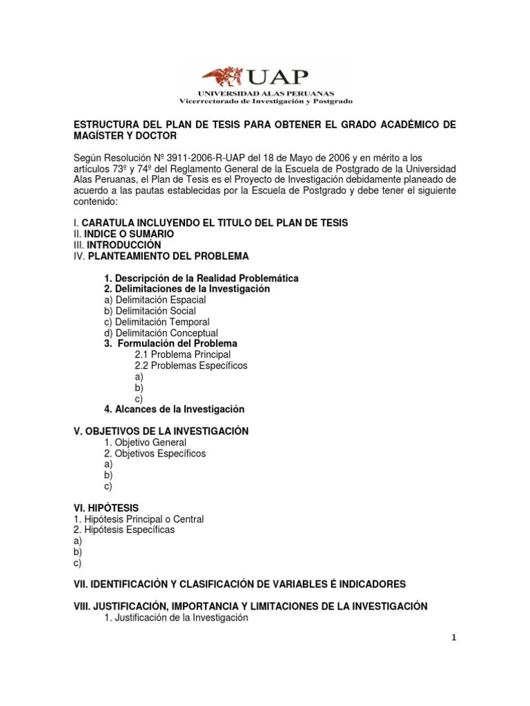Estructura de Plan de Tesis Uap 2013