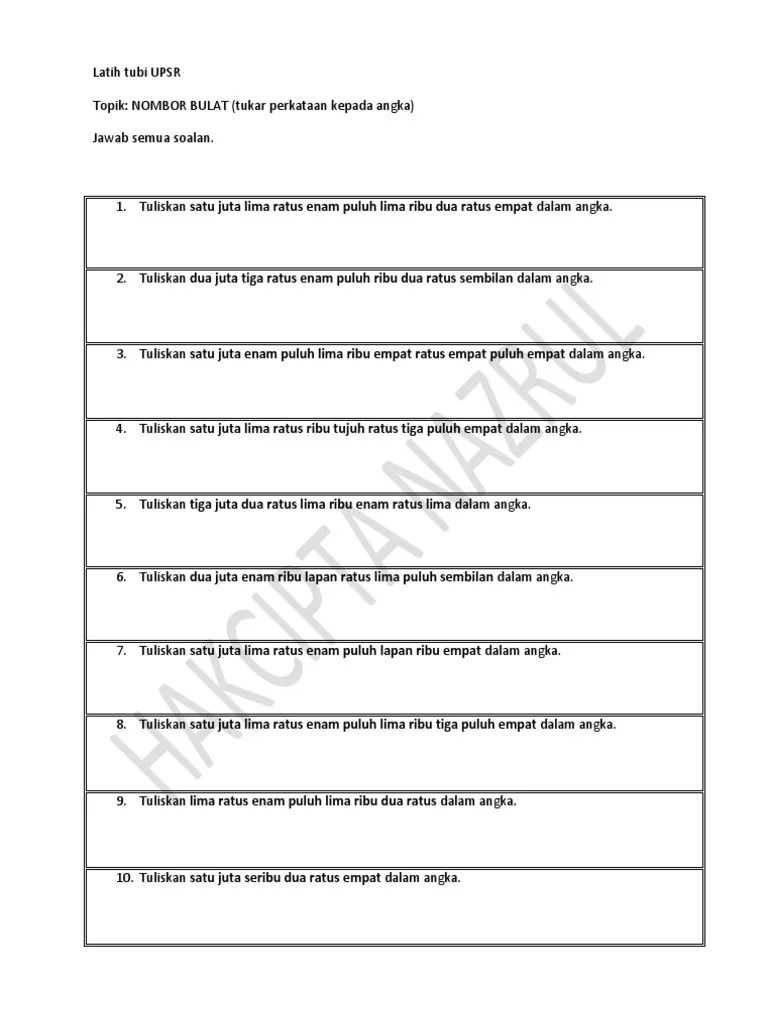 NOMBOR BULAT (Tukar Perkataan Kepada Angka) | PDF