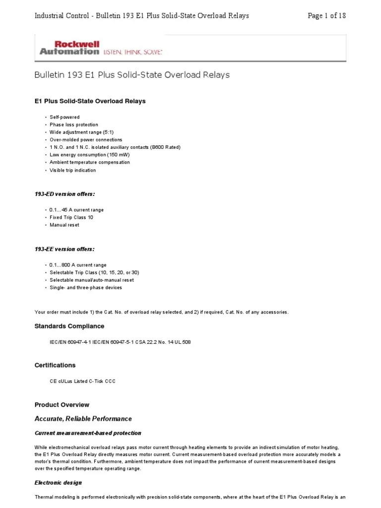 AB 193 E1 Plus SolidState Overload Relays PDF Relay Computer Network