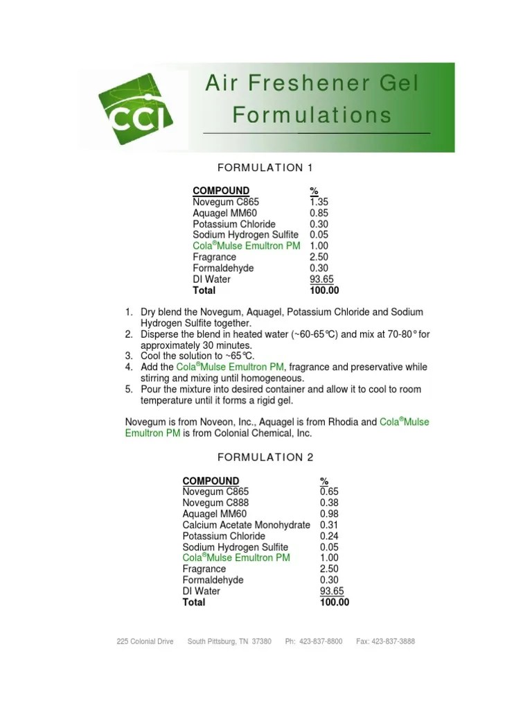 Air Freshener Gel Formulations - 233 | PDF