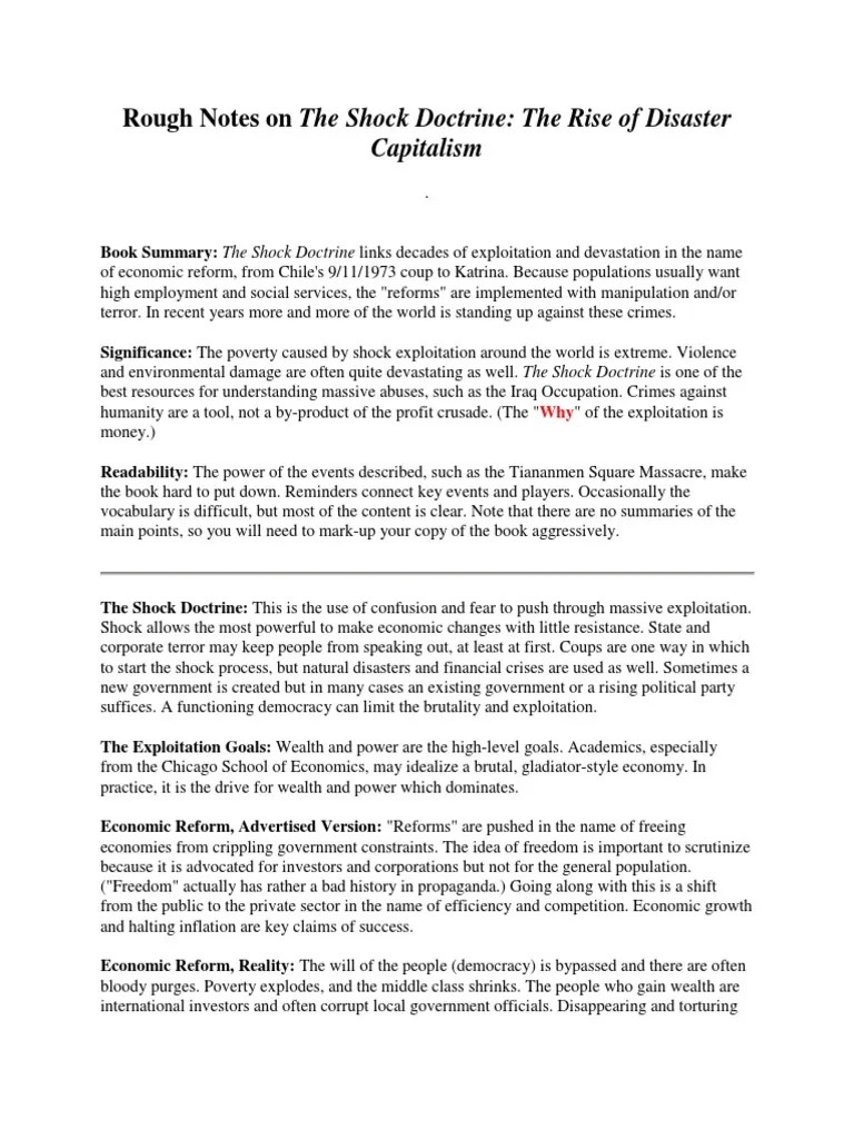Notes The Shock Doctrine PDF Milton Friedman Capitalism