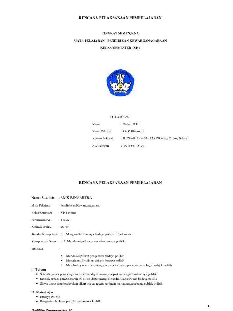 Rpp Pkn Smk Kelas Xi