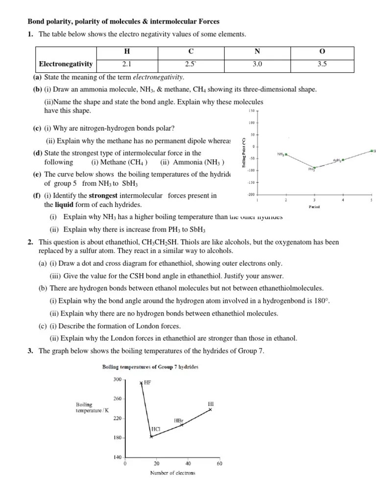 Electronegativity Worksheet Chemical Polarity Chemical Bond