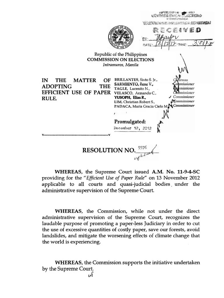 COMELEC Efficient Use of Paper Rule Supreme Courts Commission On