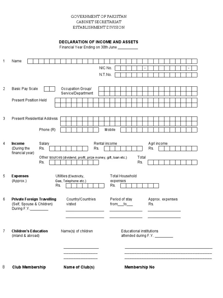 Declaration of and Asset Proforma Expense Banks