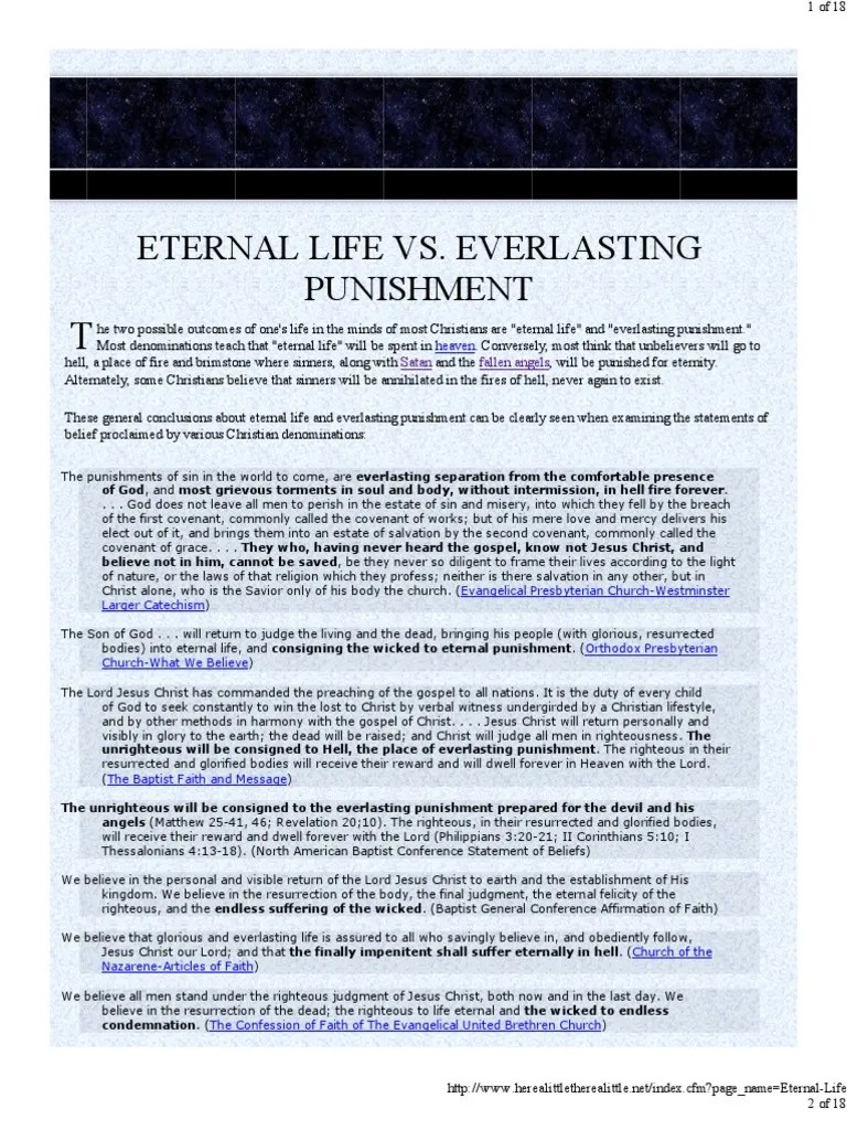 Eternal Life vs. Everlasting Punishment Hell Eternal Life