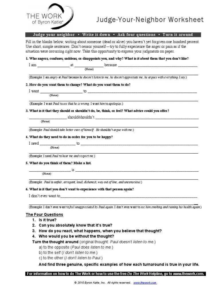 Judge Your Neighbor Worksheet: Achieving Self-Awareness – Style Worksheets