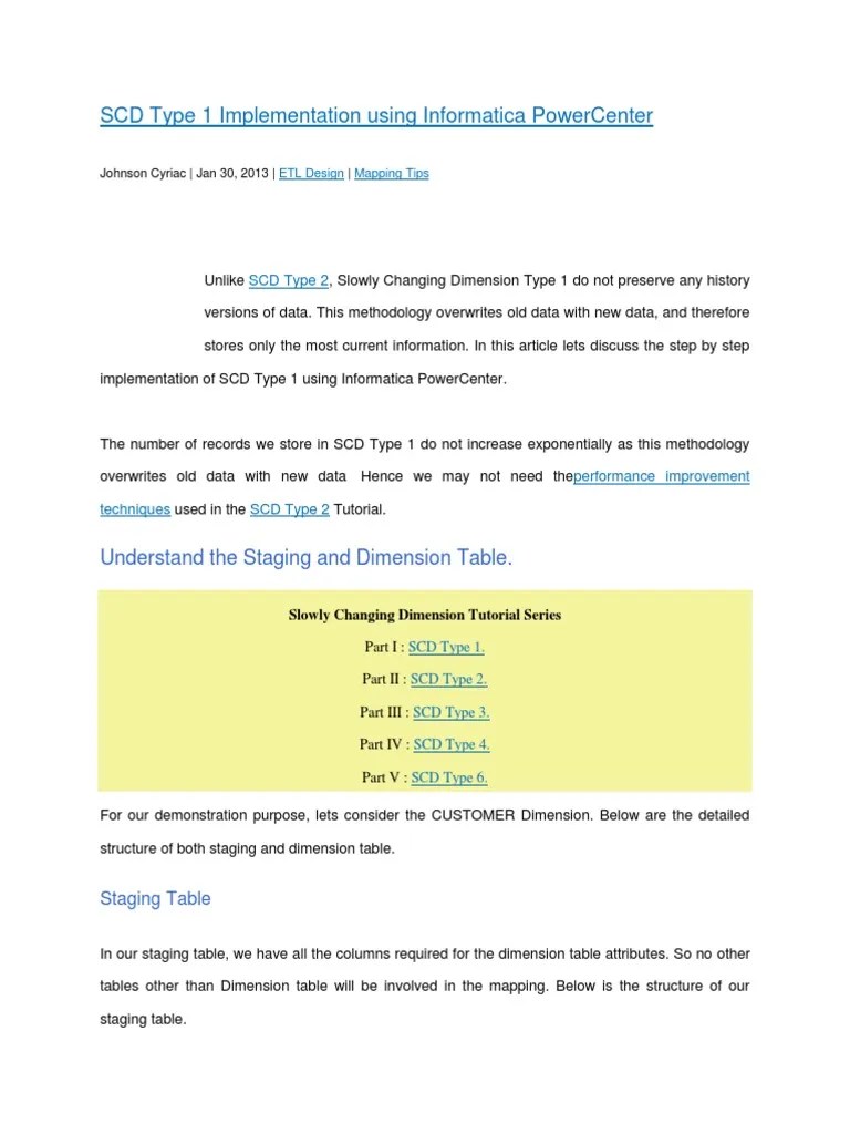 SCD Type 1 Implementation Using Informatica PowerCenter Information