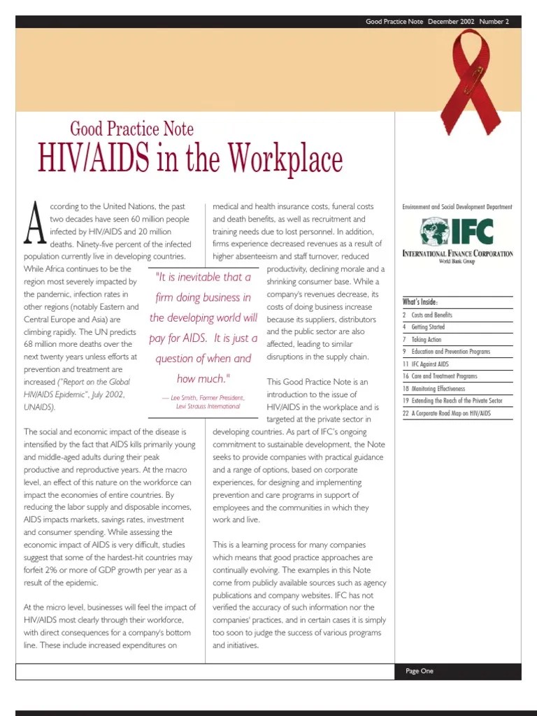 Good Practice Note HIV/AIDS in the Workplace (December 2002) Hiv