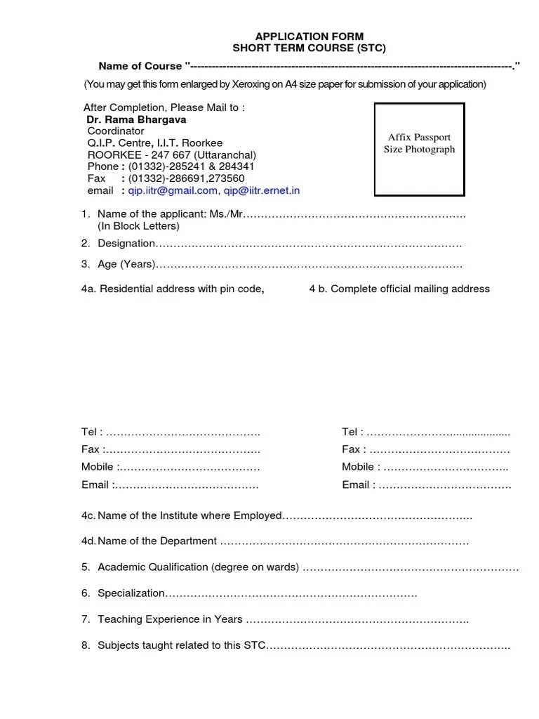 STC Application Form Email University And College Admission