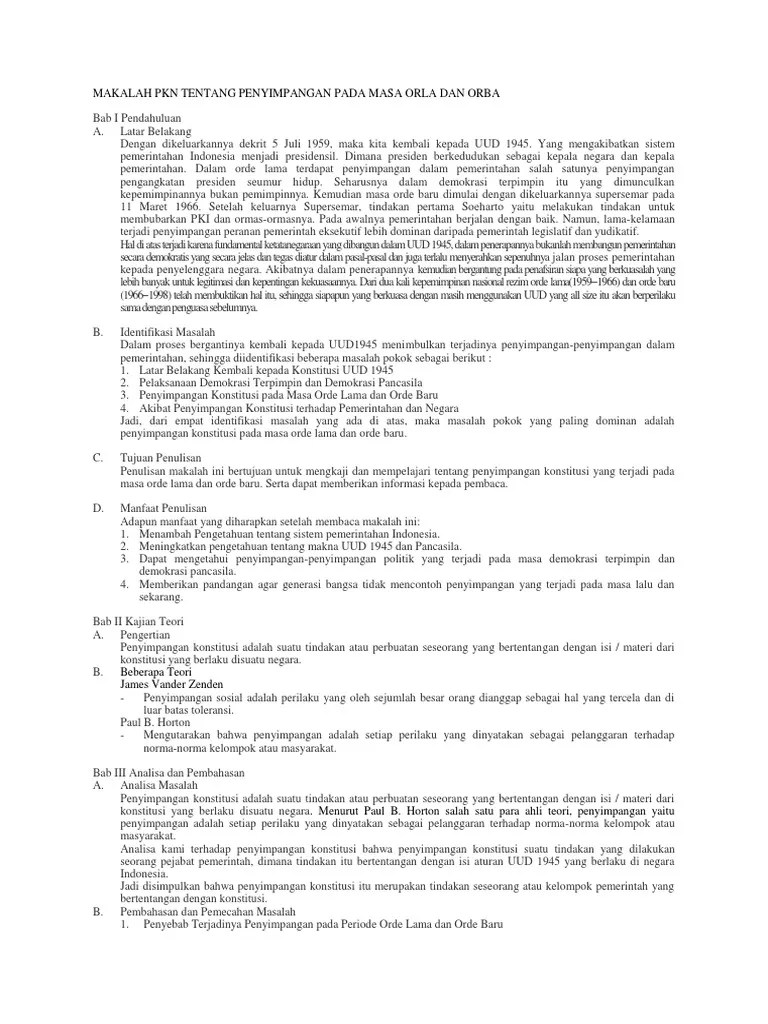 Makalah PKN Tentang Penyimpangan Pada Masa Orla Dan Orba | PDF