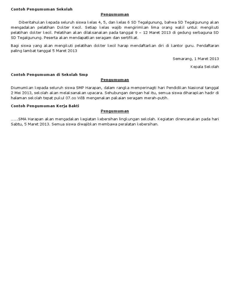 Contoh Pengumuman Sekola12