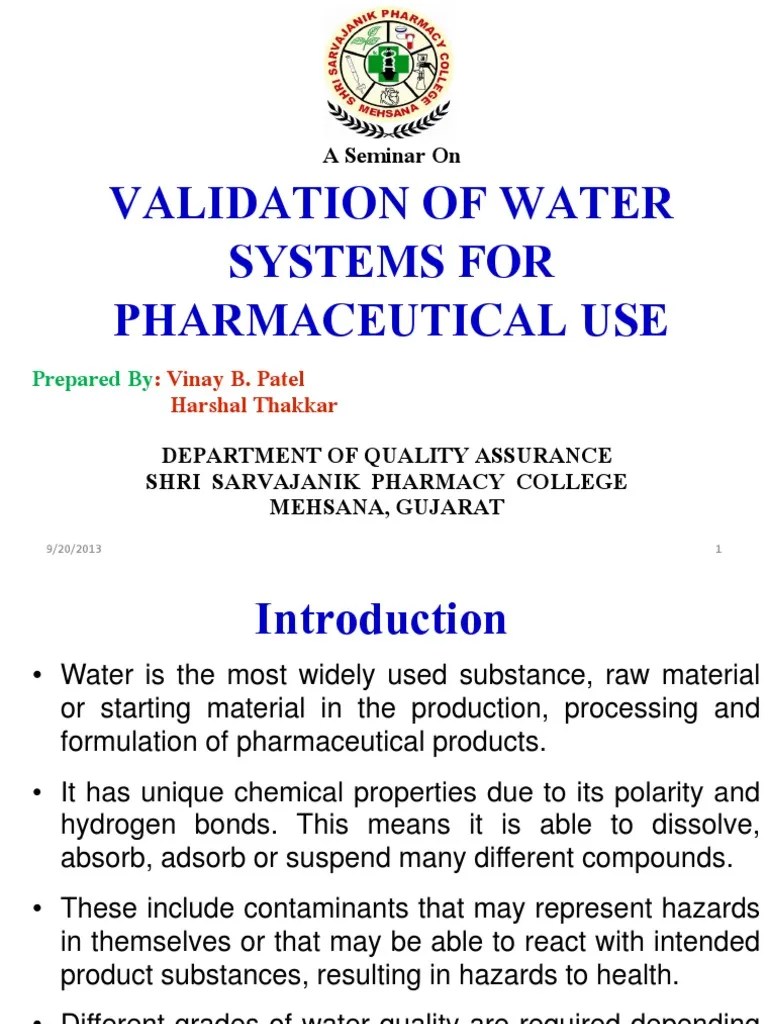 Validation of Water System Verification And Validation Water