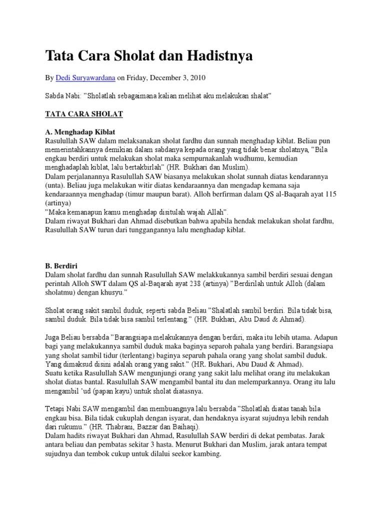 Tata Cara Sholat Dan Hadistnya | PDF