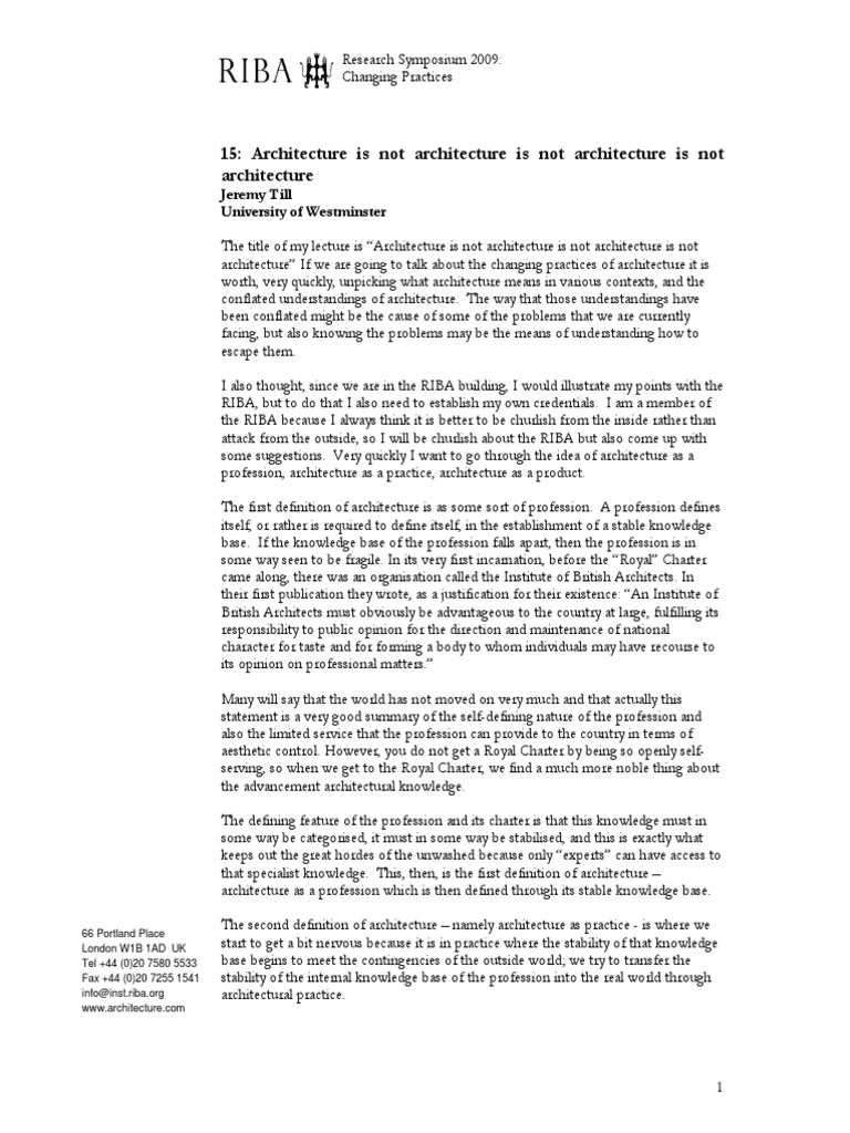 Architecture Is Not Architecture PDF Architect Profession