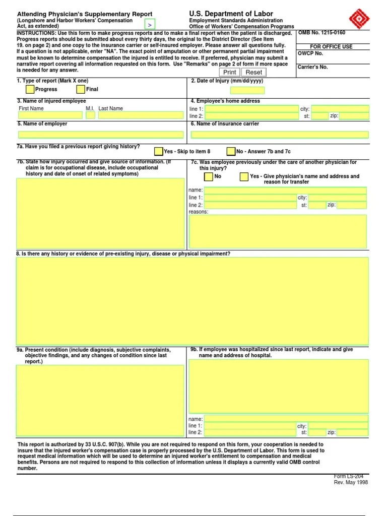 Department of Labor ls204 PDF Workers' Compensation Employment