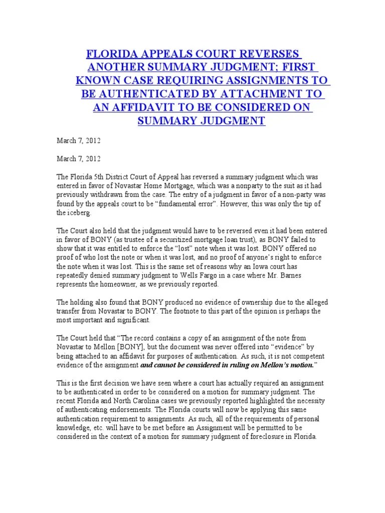 Florida Appeals Court Reverses Another Summary Judgment Motion In