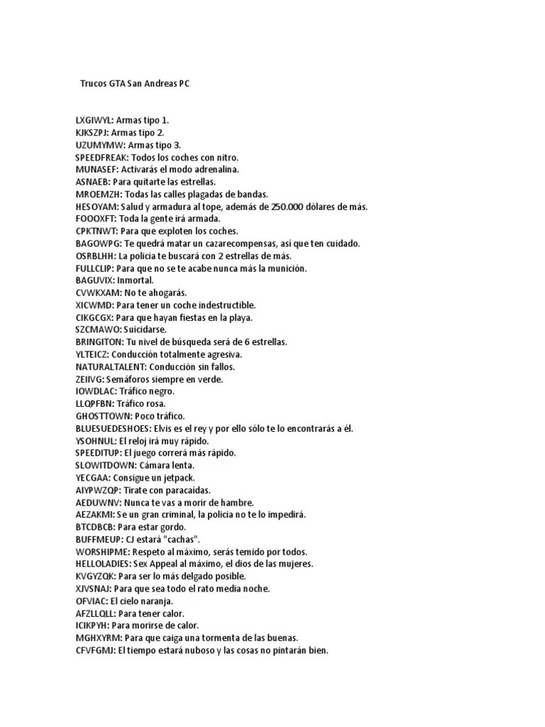 Trucos GTA San Andreas PC Ocio Informática y tecnología de la