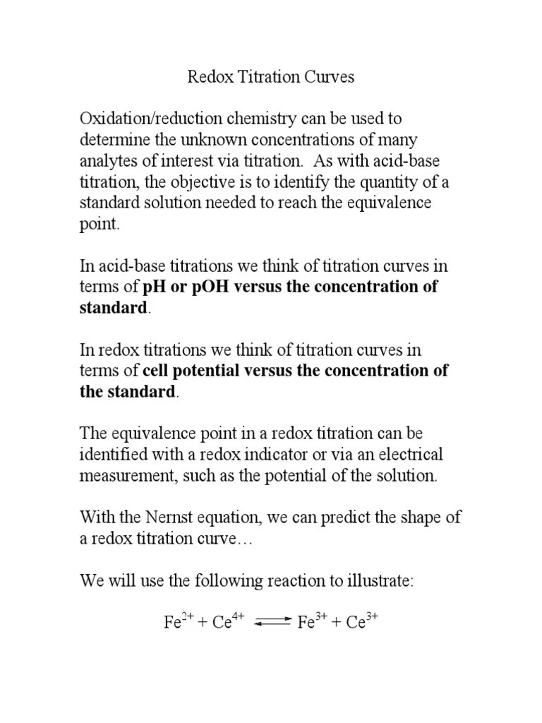 Nernst Equation PDF Titration Chemistry