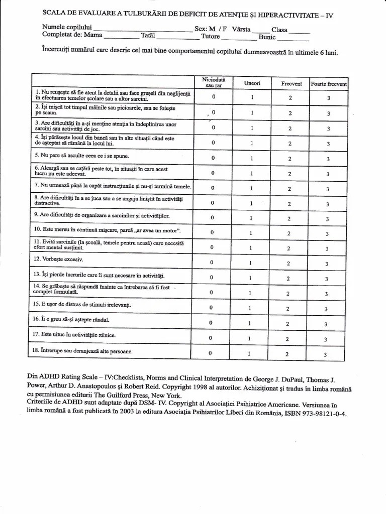 ADHD Rating Scale Romana